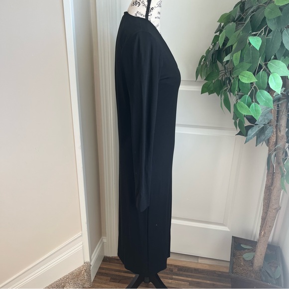 Barney’s New York Long Sleeve V-Neck Midi Cocktail Dress Black Sz 8 - Picture 8 of 16